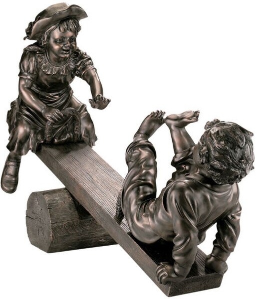 Boy Girl On Teeter totter Sculpture Children Park Play see saw art